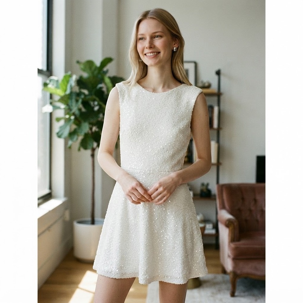 Tobi‎ Homecomming White Sequin Skater Dress Size M
